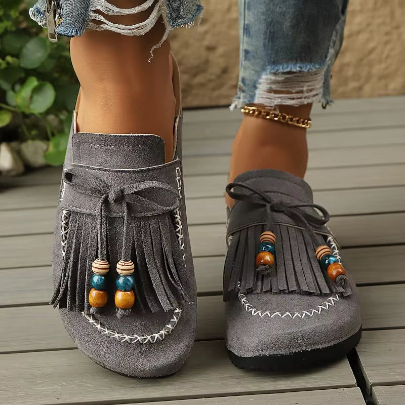 Bohemian Style Women's Slip-on Shoes, Wedge Heel Thick Soled Sandals