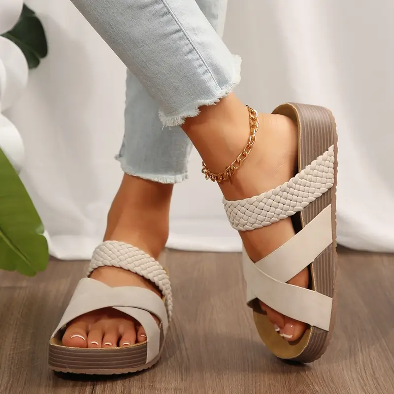 Sandalias ortopédicas para mujer, suela gruesa, trenzadas, cruzadas, informales, de color liso, para playa