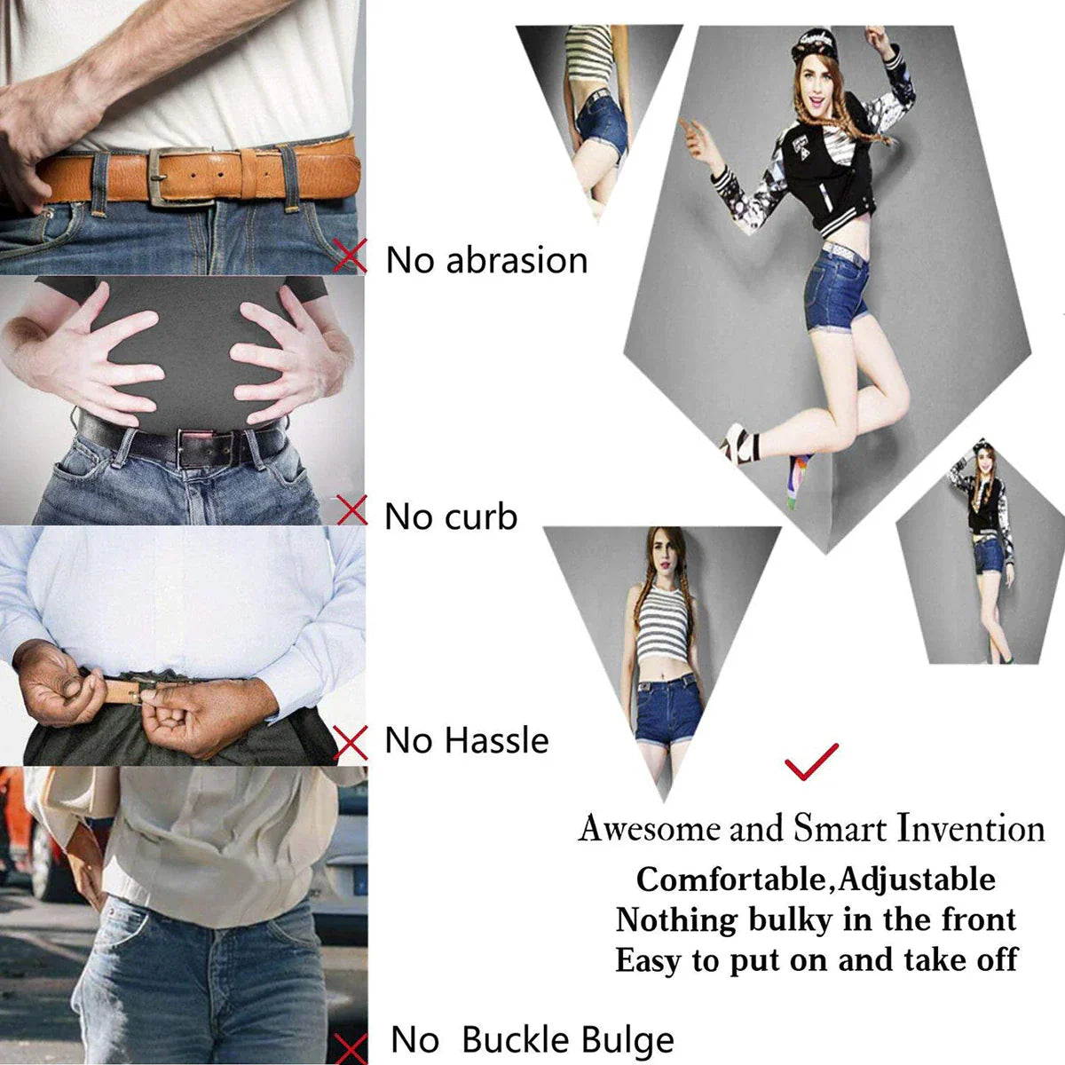 Cinturón sin hebilla, cinturón invisible para pantalones vaqueros de cintura alta para hombres y mujeres.