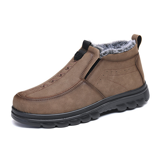 Botas ortopédicas de invierno para hombre, cálidas, de cuero, con forro de franela, con soporte para el arco, impermeables y antideslizantes.