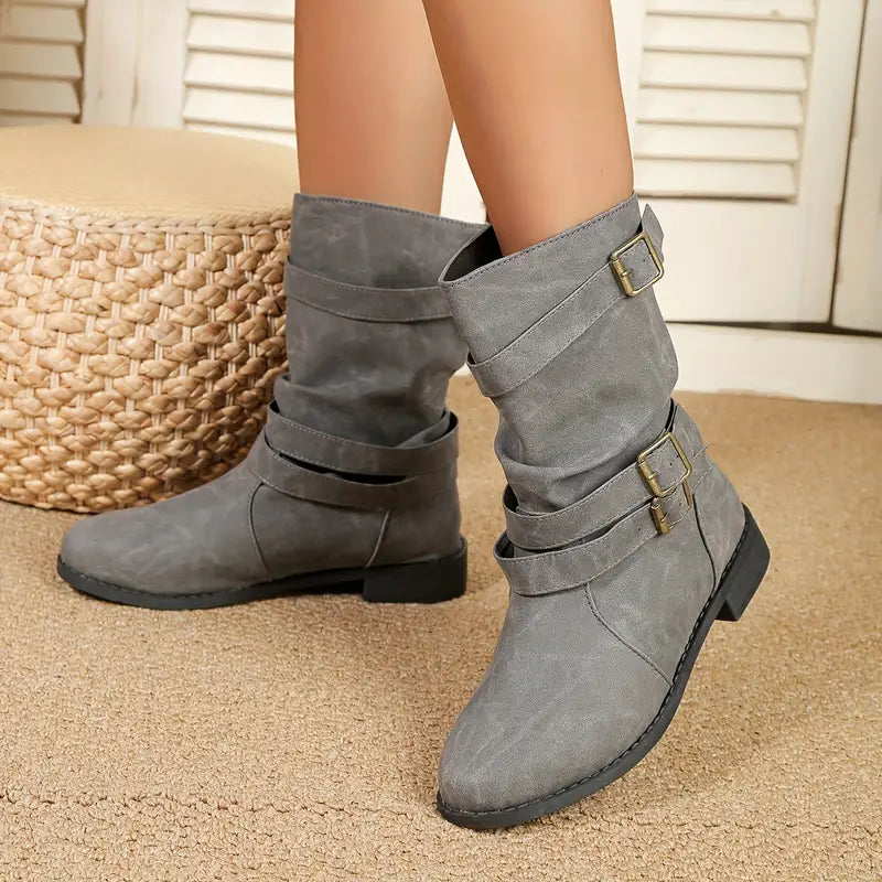 OFERTA CALIENTE 45% DE DESCUENTO🔥Nuevas botas de media caña vintage de punta redonda para mujer Otoño Invierno 