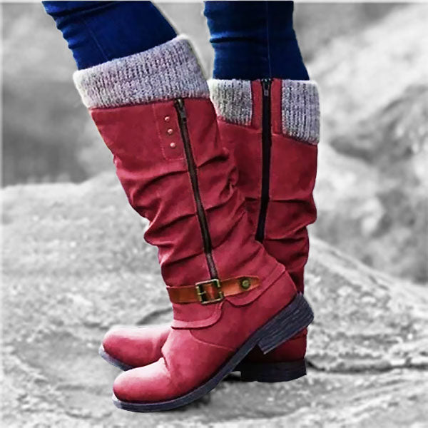 OFERTA CALIENTE 45% DE DESCUENTO🔥Botas de cuero para mujer con tacón plano, ancho y cremallera hasta media pantorrilla