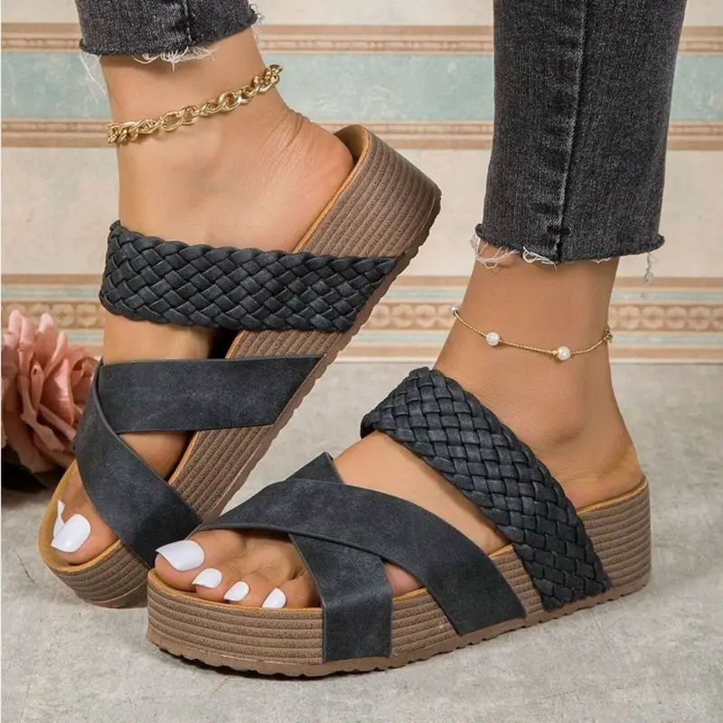Sandalias ortopédicas para mujer, suela gruesa, trenzadas, cruzadas, informales, de color liso, para playa
