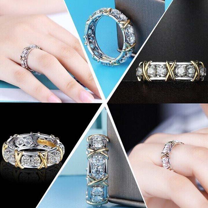 Anillo de plata de ley con cruz de diamantes 