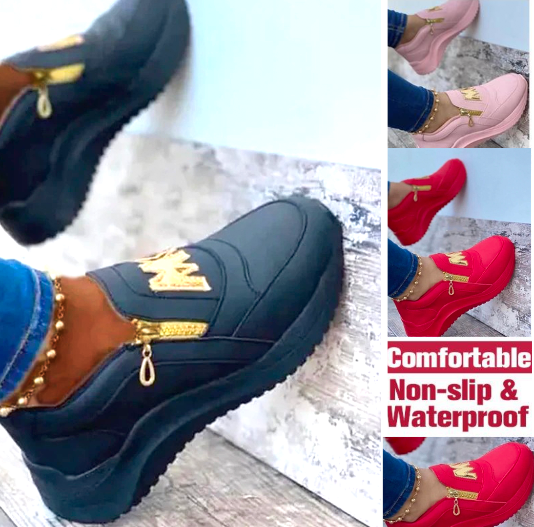 Zapatillas deportivas cómodas con cremallera y decoración de letras para mujer