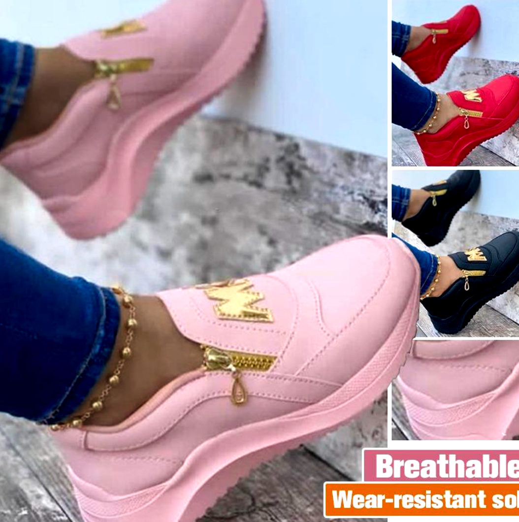 Zapatillas deportivas cómodas con cremallera y decoración de letras para mujer