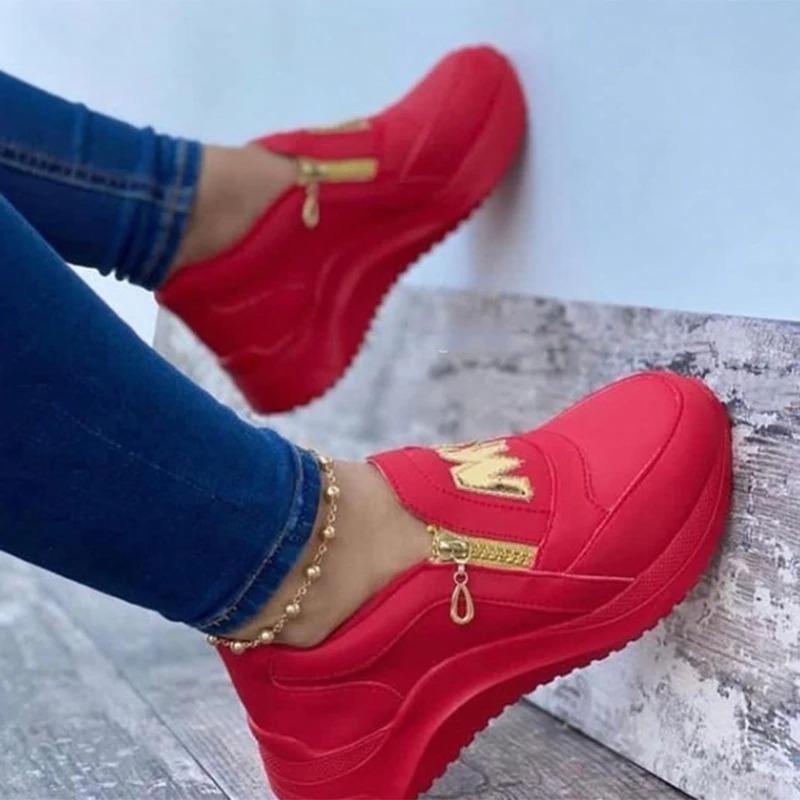 Zapatillas deportivas cómodas con cremallera y decoración de letras para mujer